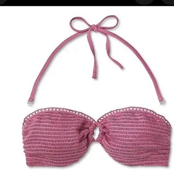 Shade & Shore Pink Women's Crochet Bandeau Bikini Top Size 36B or 36D NWT - Picture 3 of 10